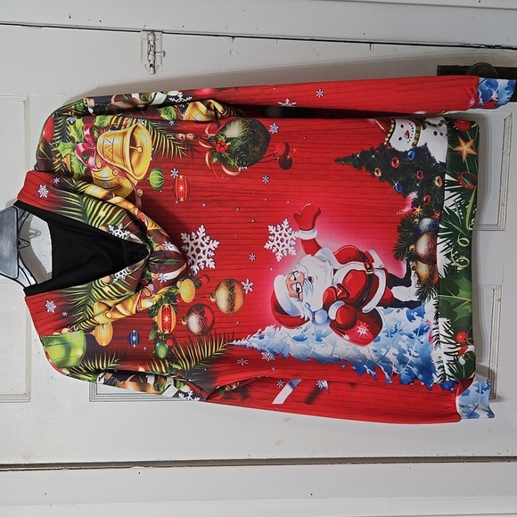 Festive Christmas Hoodie with Santa and Ornaments Front Pouch XL - Picture 3 of 5